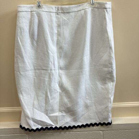 J. Crew NWT WOMENS  16 Classic linen White skirt with navy ric rac trim - Picture 7 of 7